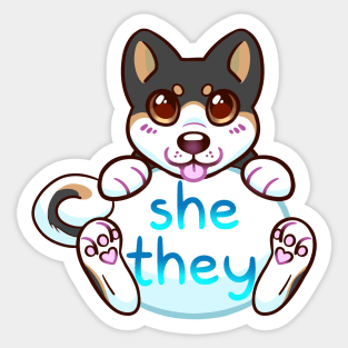 Doggy Pronouns - She/They Sticker